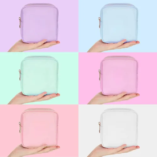 Vista 3 de Sweetude 6 piezas Bolsa de maquillaje de nailon, neceser de viaje con cremallera, bolsa de cosméticos de nailon para bolso, organizador