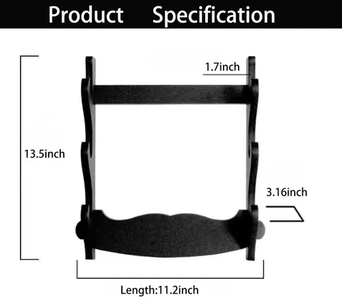 Vista 2 de Soporte de pared de espada de madera, 3 niveles Samurai Sword Display, Katana & Wakizashi Storage, Sword Flute Storage, Fishing Rod Storage