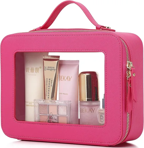 Vista 32 de Pinkmik Pequeña bolsa de maquillaje transparente, mini estuche para cosméticos, bolsa de aseo impermeable con cremallera, organizador de bolsos