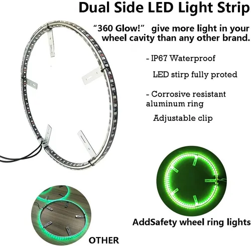 Vista 3 de Kit de 4 luces LED RGB de 14 pulgadas para anillo de rueda, control Bluetooth, señal de giro y función de frenado, se puede controlar por control