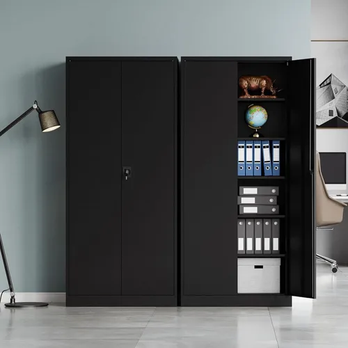Vista 2 de MIIIKO Gabinete de Metal para Almacenamiento, Gabinete de Almacenamiento de Acero Alto con Puerta con Cerradura y 5 Estantes, Organizador de Negro