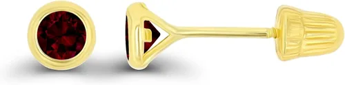 Vista 19 de Aretes de oro macizo hipoalergénico de 14 quilates, 3 mm, redondos, solitarios, con piedra natal genuina, bisel con tuerca de tornillo Amatista