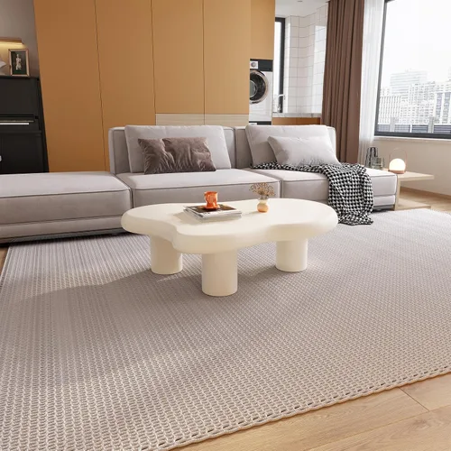 Vista 9 de Mesa de centro en forma de nube de 46.06 pulgadas, moderna mesa de centro blanca con borde redondo con 3 patas de soporte resistentes y mesa de 3.14