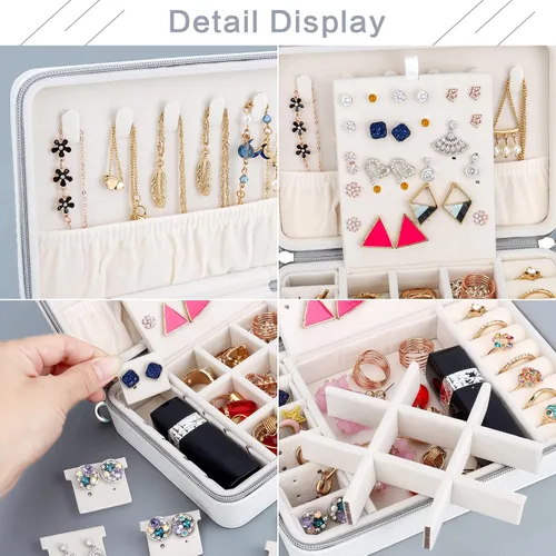 Vista 4 de DesignSter Joyero pequeño Estuche de joyería de viaje de piel sintética organizador de joyas soporte de almacenamiento para collares, aretes