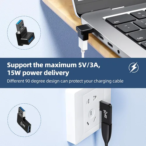 Vista 4 de Paquete de 6 adaptadores USB 3.1 de 180 grados y 90 grados, conector extensor USB A macho a hembra de ángulo izquierdo y recto para PC, laptop