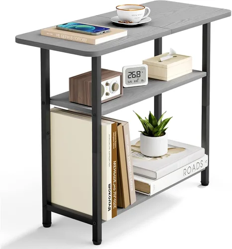 Vista 8 de SLEEPING LAMB Mesa auxiliar para sala de estar, mesa auxiliar de 3 niveles para espacio pequeño con amplia mesa de almacenamiento, mesita de noche