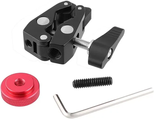 Vista 5 de Soporte de abrazadera de cangrejo con adaptador de tornillo de 1/4 "para trípode de cámara de luz flash de estudio (negro)