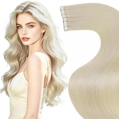 Vista 68 de LaaVoo Extensiones adhesivas de cabello humano real, color negro azabache, extensiones de cabello humano liso y sedoso, 10 pulgadas, 20