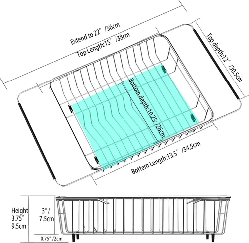 Vista 2 de SANNO Escurridor de platos con soporte para utensilios de acero inoxidable, escurridor grande para platos, estante expandible para fregadero o sobre