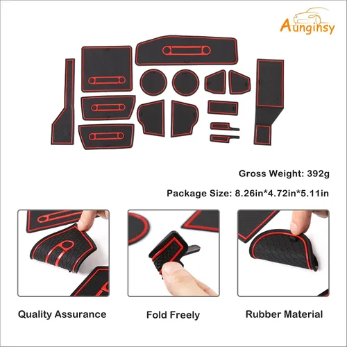 Vista 7 de Aunginsy Kit de alfombrillas con ranura para automóvil (15 unidades), goma, rojo y negro, compatible con Toyotaa FJ Cruiser 2007-2021, consola