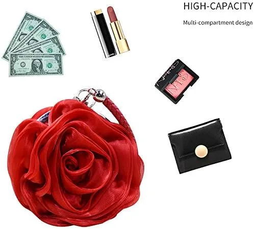 Vista 5 de Buddy - Bolso de mano de satén suave para mujer, con forma de rosa, para boda, fiesta