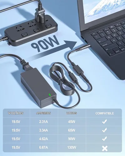 Vista 2 de Adaptador de CA compatible con cargador de laptop Dell 90W Latitude E5440 E5540, Inspiron 15 17 3000 5000 Series, cable de alimentación Inspiron 22