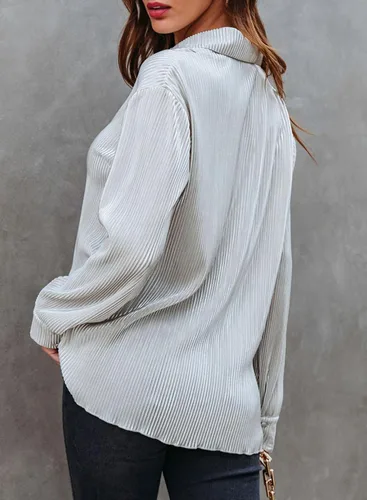 Vista 4 de Astylish Blusa elegante de manga larga con botones Plisse para mujer, ropa de moda