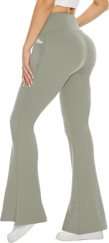 Vista 164 de TNNZEET Leggings acampanados negros para mujer, pantalones de yoga cruzados con bolsillos, corte de bota, leggings acampanados
