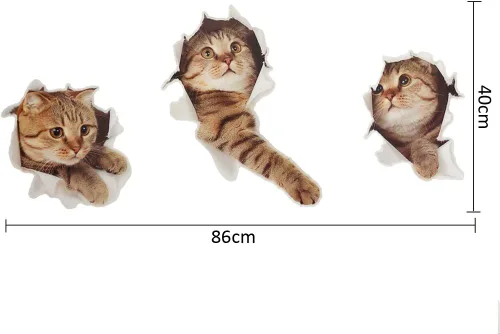 Vista 2 de 3D Vivid Cat - Adhesivo de pared para habitación infantil, diseño de gato