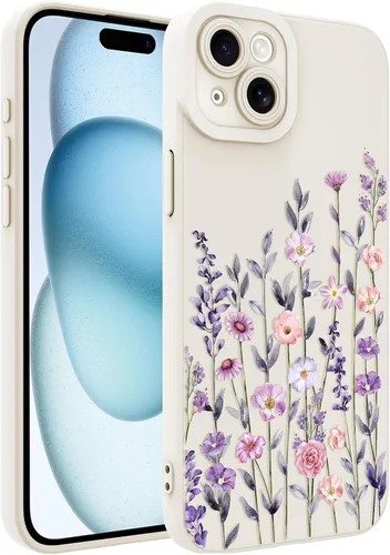 Vista 36 de Magnético para iPhone 13 con protector de pantalla [Compatible con MagSafe] Diseño de patrón floral de flores bonitas, funda delgada a prueba