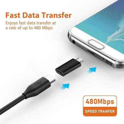 Vista 2 de Adaptador USB C hembra a micro USB macho (paquete de 2), adaptador micro USB a USB C, cargador rápido, cable de alimentación, extensor de tira