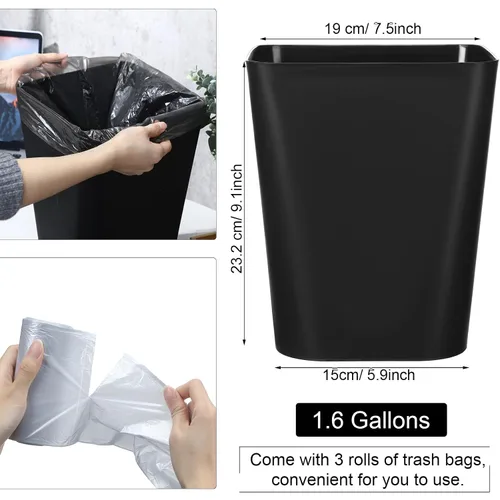 Vista 2 de Eccliy - Paquete de 6 botes de basura de plástico con 3 rollos de bolsas de basura, contenedor de basura pequeño, contenedor de basura para baño