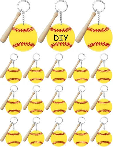 Vista 8 de Taiyin 18 juegos de llaveros acrílicos de béisbol y sóftbol a granel para bolsa de pelotas de bricolaje, regalos de fiesta deportiva, mini dijes