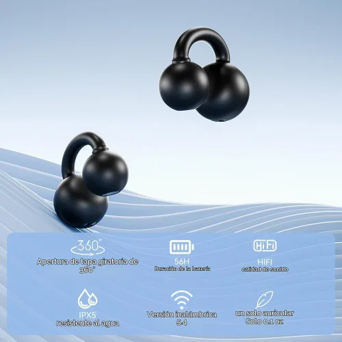 Vista 5 de Auriculares abiertos, Bluetooth 5.4 Clip On Auriculares para Deportes (negro)