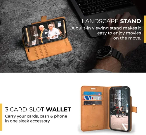 Vista 5 de Snakehive Cartera de cuero para iPhone 13 Funda de cuero genuino con tarjetero Funda tipo libro con tapa y soporte Compatible con iPhone 13