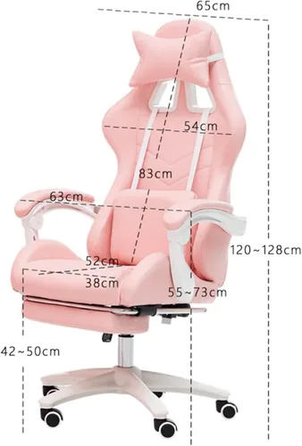 Vista 2 de Linda silla de juegos con reposapiés, sillas de videojuegos de respaldo alto, silla Kawaii de piel sintética con soporte lumbar y reposacabezas