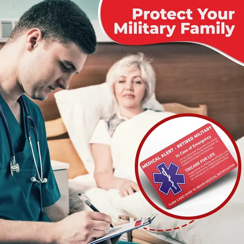 Vista 6 de Tarjeta de alerta médica militar retirada de Estados Unidos - Solo dependientes militares - Información de contacto médico de emergencia