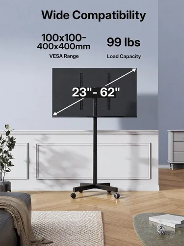 Vista 2 de PERLESMITH Soporte de TV rodante para televisores de 23 a 62 pulgadas, carrito de TV móvil para exteriores con capacidad para hasta 99 libras