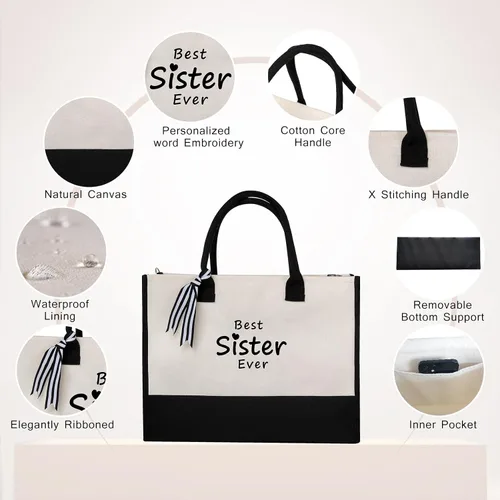 Vista 3 de CRSTAFU Bolsos personalizados para mujer, regalos con monograma para el día de la madre, bolsa de mano para la playa de novia, bolsa de lona
