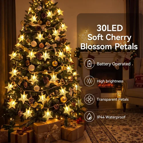 Vista 2 de ITICdecor Cadena de luces de estrellas 15 pies 30 luces LED de hadas, luces de Navidad a batería, luces parpadeantes para interiores y exteriores