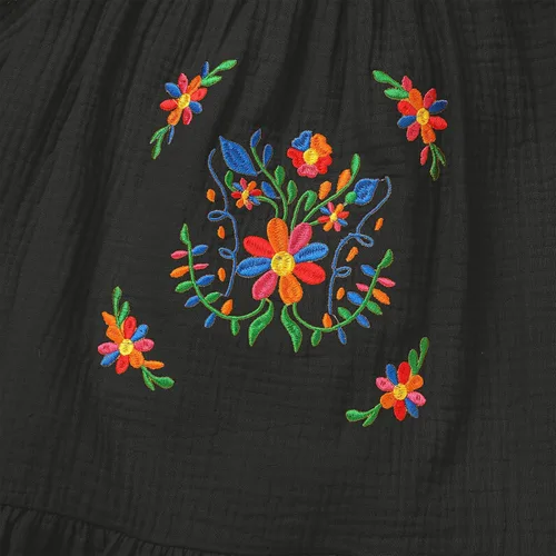 Vista 5 de Vestido mexicano de manga larga con bordado floral, para fiesta, traje étnico tradicional, vestido de verano con volantes