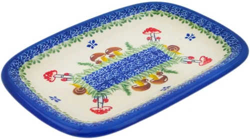 Vista 20 de Auténtico plato de cerámica polaca de 10 pulgadas en diseño amarillo hecho a mano en Bolesławiec Polonia por Ceramika Bona + certificado