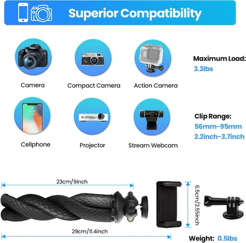 Vista 6 de Trípode para iPhone, trípode flexible Goocong para cámara de teléfono celular con soporte para teléfono celular Samsung Google Smartphone, cámara
