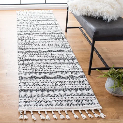 Vista 12 de SAFAVIEH Tapete grueso marroquí con borlas, 2 pies 2 pulgadas x 9 pies, color marfil y beige, no desprende pelusa y de fácil cuidado, 0.75 pulgadas