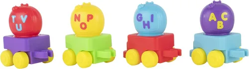 Vista 5 de CoComelon Tren musical del alfabeto con características JJ con música, sonidos y frases: 4 carros del alfabeto, 1 figura de director JJ, reproduce