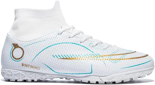 Vista 4 de JIEBUNIAO Botas de fútbol para hombre, zapatos de fútbol profesionales de alta calidad, para interiores y exteriores, cómodos tenis atléticos