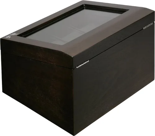 Vista 4 de Volta Caja de reloj marrón rústico para 8 con 2 compartimentos y cajón para joyas, Marrón (Rustic Brown), Rústico