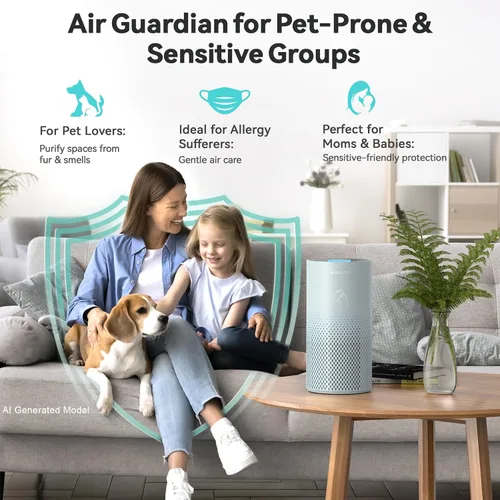 Vista 5 de Purificadores de aire Afloia para el hogar y mascotas, filtro de 5 etapas, filtro pre-lavable, limpiador de aire eliminador para dormitorio