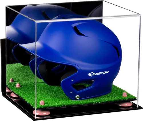 Vista 133 de Better Display Cases Vitrina acrílica para casco de bateo de béisbol con espejo, elevadores rosados, montaje en pared y base de espejo (V22/A012)