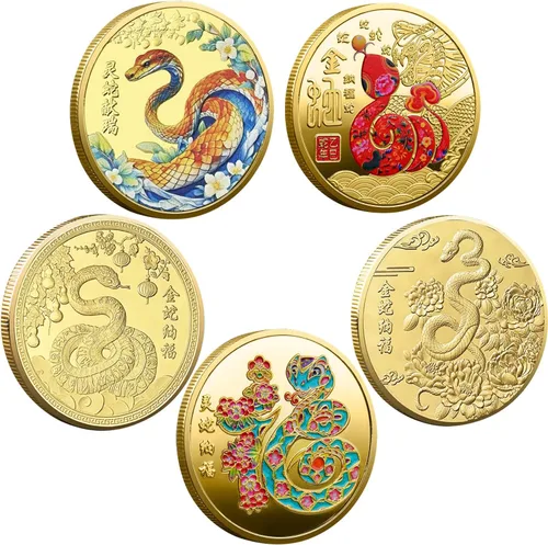 Vista 8 de Moneda conmemorativa china del dragón fénix chino de la suerte 5pcs Dragón y Fénix