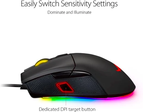 Vista 2 de ASUS Mouse óptico para juegos - P502 ROG Gladius II Agarre ergonómico a la derecha Mouse de juegos de PC para juegos FPS Sensor óptico de 12000
