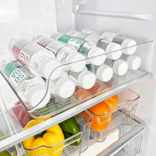 Vista 3 de Paquete de 2 organizadores de botellas de agua para refrigerador, organizador de bebidas para refrigerador, contenedor dispensador de botellas