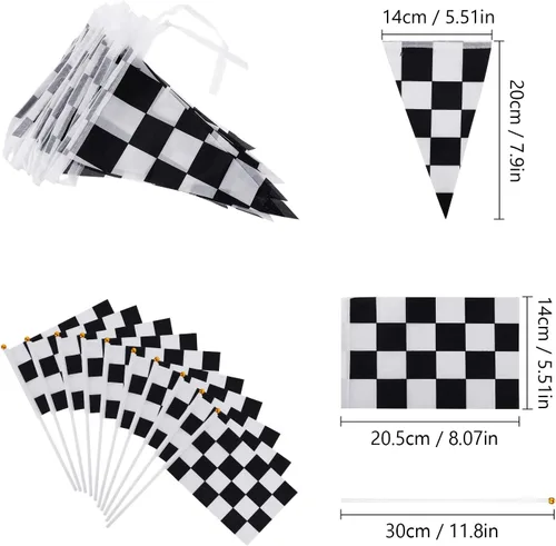 Vista 3 de Boao 13 piezas de decoraciones de fiesta a cuadros, 10 paquetes de banderas de carreras a cuadros en blanco y negro de 32 pies, 2 paquetes de fundas