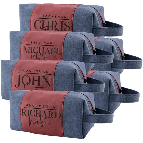Vista 31 de Regalos personalizados para padrinos de boda, bolsas de aseo personalizadas para hombres, regalos de padrino de boda, Beige, Diseño #1, Juego de 3