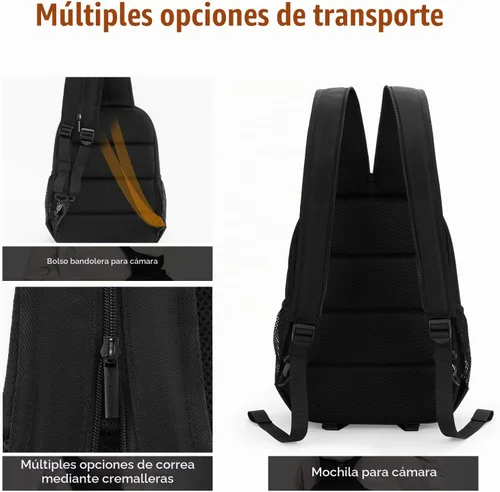Vista 4 de Cwatcun Mochila para cámara con carcasa rígida para fotografía, bolsa de bandolera con correa de cámara a prueba de golpes 2 en 1, estuche para Negro