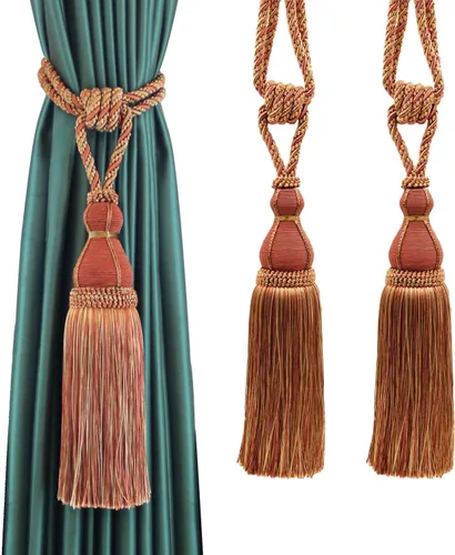 Vista 7 de BEL AVENIR Paquete de 2 alzapaños de cortina con borlas, grandes hechos a mano, cuerda para el hogar, oficina, hotel, elegante decorativo (beige)