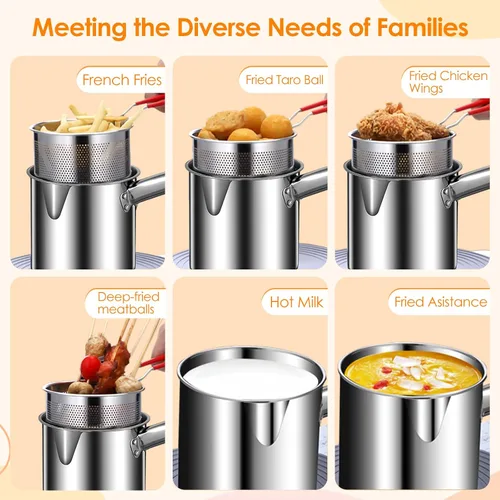 Vista 2 de Olla para freír profunda, acero inoxidable, con cesta de filtro, antiadherente, práctica herramienta de cocina, olla de cocina para el hogar, Grande