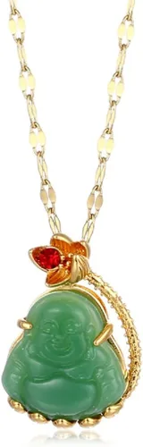 Vista 18 de COLORFUL BLING Lucky Laughing Buddha - Collar con colgante de jade verde con circonita cúbica, amuleto de piedras preciosas para mujeres y hombres