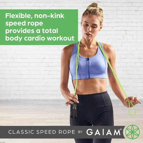 Vista 4 de Gaiam Cuerda de velocidad clásica para mujeres y hombres, cuerda de saltar para fitness y ejercicio, ligera, sin enredos, portátil y ajustable