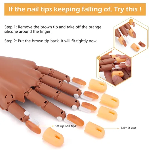 Vista 3 de LIONVISON Mano de práctica para uñas acrílicas: kit de mano de entrenamiento de uñas postizas de manicura Movable Fake Manican Hands with 300PCS